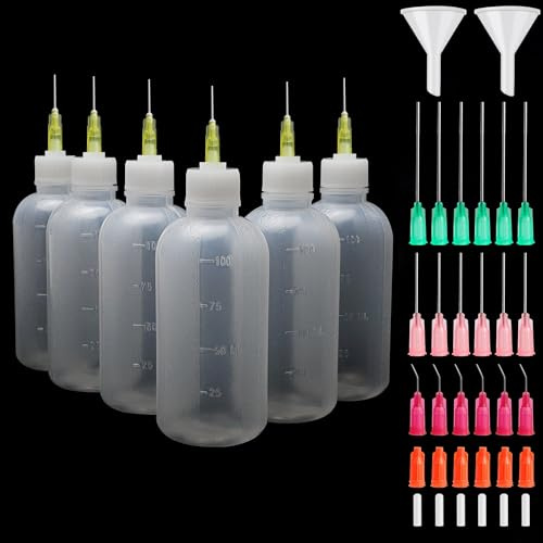 Rybtd 6 Stück Nadelflaschen 100ml Präzisionsspitzen-Applikator-Flaschen mit Dosiernadeln Und Kappen,Nadelflasche Nadelspitzen-Kleberflasche für DIY Handwerk Nachfüllkleber nähmaschinenöl