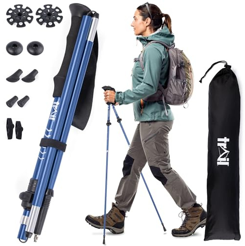 Trail Z-Folding Walking Poles, 2 Pack, Adjustable 120–135cm | Lightweight Aluminium, 5-Section Foldable Design, Fliplock Adjustment, Tungsten Tips, All-Terrain Attachments, Storage Bag