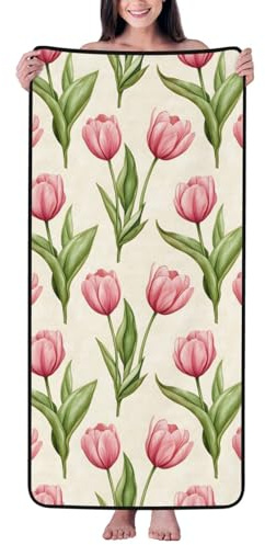 Nevjipu Asciugamani da bagno in cotone per il bagno - Asciugamani in microfibra con stampa di tulipani rosa, asciugamani da bagno per il corpo, asciugamano da spiaggia ad asciugatura rapida