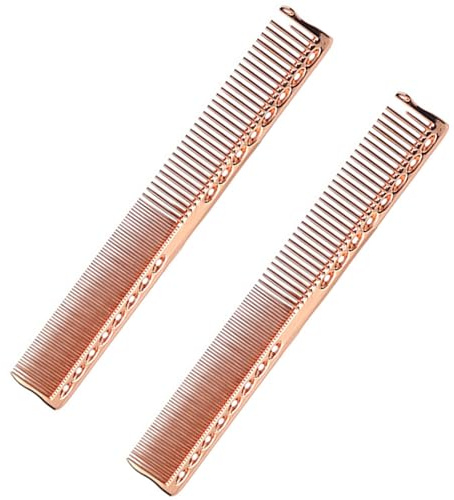 Pettine da taglio per capelli, 2 pezzi, pettine professionale per taglio dei capelli, denti fini e larghi, in alluminio spaziale, oro rosa, pettini da barbiere da 20,3 cm per parrucchieri