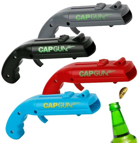 4 Stück Cap Gun Flaschenöffner Pistole, Flaschenöffner Lustig, Lustige Schießbare Kappenpistole als Biergeschenk für Männer, Geburtstag & Weihnachten Gadget für Party, Bar und Zuhause