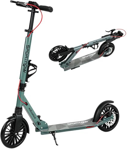 SPORTNOW Foldable Kick Scooter Height Adjustable Handlebar Adult | One-click Folding, 200 mm Big Wheels, Shock Absorption, ABEC-7 Bearings, Dual Brake System, Aluminium Frame
