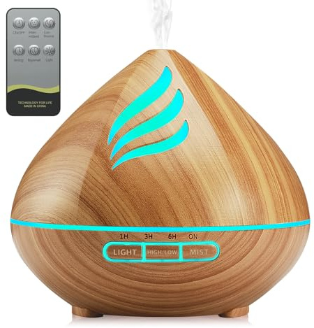 rategist Aroma Diffuser 500ml mit Fernbedienung: 8-11 Stunden Laufzeit | Duft Diffuser mit 7 Farben LED - Leise Nachtruhe ohne Störung für Schlafzimmer & Yoga