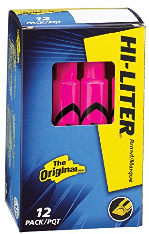 HI-LITER Desk Style Highlighters, Fluorescent Pink, Box of 12 (24010), Chisel Tip