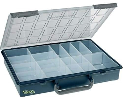 raaco Assorter 55 4x8-17: Caja Organizadora de Tornillos para Taller con 17 Compartimentos Móviles, Caja de Herramientas, Almacenamiento Seguro, Portátil, 26,1 x 33,8 x 5,7 cm