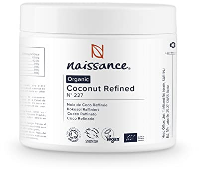 Naissance Organic Refined Coconut (Solid) Oil (No. 227) 250g - Pure, Natural - Moisturising & Hydrating for Aromatherapy, Skin, Hair, DIY Beauty