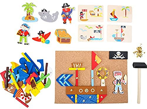 Small Foot Trähammarspel Pirater, Korkbas Med Piratmotiv För Hamring, Från 6 År, 10226