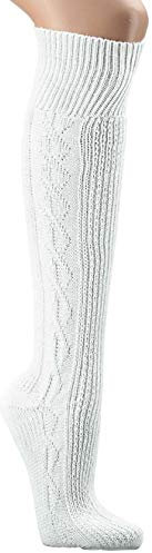 krautwear Herren Damen Trachtenstrümpfe Trachten Kniestrumpf Kniebundhosen-Strümpfe 1 Paar Reinweiß Weiss Hochwertig Gekämmte Baumwolle (35-38)
