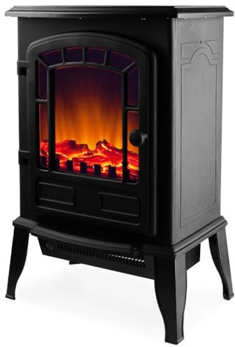 Bakaji Camino Stufa Elettrica con Effetto Fuoco a LED Potenza 2000W Caminetto TORINO Design Retrò Dimensione 39 x 24 x 57 cm Colore Nero