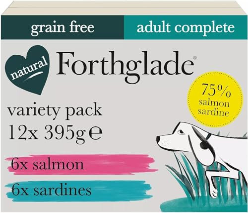 Forthglade Wet Dog Food Variety Pack (12 x 395g Trays) - Grain Free & Hypoallergenic Dog Food, Adult 1 Year+, Salmon & Sardines with Vegetables, Complete Stomach Sensitive Meals, Natural Ingredients