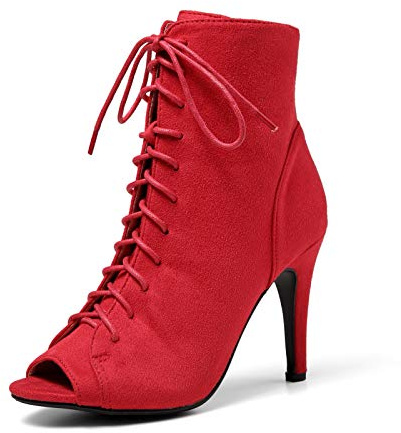 GATUXUS Women Platform Open Toe Lace Up High Heel Boots Ankle Booties Pump Shoes (9, Red, numeric_9)