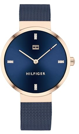 Tommy Hilfiger Analog Quarzuhr für Damen mit Blaues Edelstahl-Mesh-Gliederarmband - 1782219