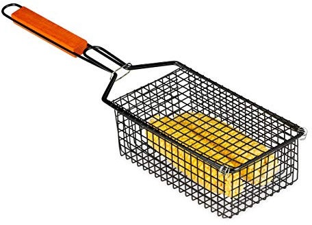 Relaxdays Grillkorb, für Maiskolben & Gemüse, verschließbar, antihaft, Griff, Grillhalter, HBT 8,5 x 13 x 54 cm, schwarz, 10028668