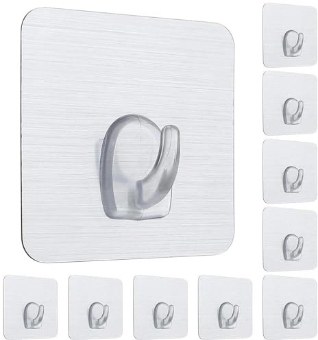 DXLing Magische Haken Wiederverwendbar 10 Stücke Wandhaken Selbstklebend Klebehaken Silber Wandhaken Ohne Bohren Handtuchhaken Bademantelhaken Kleiderhaken Plastikhaken (Max 5kg)