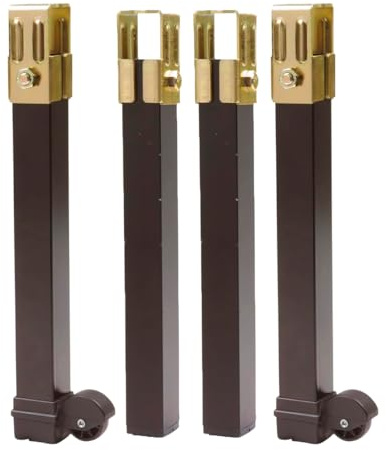 Amig - Set di 4 Gambe per Rete Letto - Quadrate in Acciaio - Colore Nero - Alta Resistenza - Gambe per Letto Fisse - 2 Gambe con Ruote - 270 x 30 x 30 mm