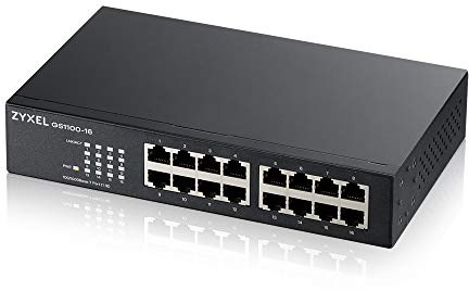 Zyxel 16-Port Gigabit Ethernet Unmanaged Switch | Netzwerk-Splitter-Hub | Plug & Play, Keine Konfiguration erforderlich | Lüfterloses Design [GS1100-16 v3]