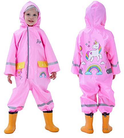 Baogaier Chubasqueros Lluvia Chaquetas Impermeables Poncho Traje de Charco Capa Infantil Niñas Encapuchado Mono Bolsillo Reflectante Abrigos Impermeables Niñitas Chica 7-8 años Rosa Unicornio