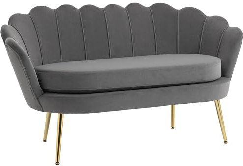 HOMCOM 2-Sitzer Stoffsofa Zweisitzer Loungesofa mit weichen und großzügigen Kissen Polstersofa Sitzmöbel Polstermöbel Designsofa elegant Samt Polyester Grau 133 x 63 x 75 cm