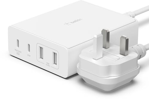 Belkin 108W GaN USB Charging Station for Multiple Devices, 2 USB Type C and 2 USB A Fast Desktop Charger Dock Hub for MacBook, Pro, Air, iPhone, Plus, Pro, Max, iPad, Samsung Galaxy, Pixel and More