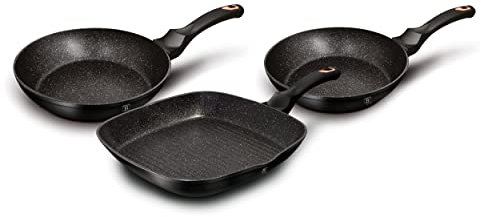 Black Rose Set 2 Padelle e Grill Induzione 20-24-28cm, Alluminio Forgiato, Antiaderente Ecologico Marmo Senza PFOA, Design Elegante, Per Tutte Le Cucine, Piano cottura, Gas