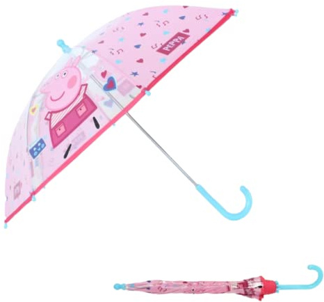 mybagstory - Regenschirm für Kinder - Peppa Pig - Rosa - Kindergarten | Urlaub, Regenschirm für Mädchen, 73 cm, Geschenkidee, leicht, kompakt, manuelle Öffnung, robust und klemmfest.