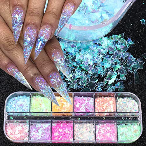 GZSYY Nail Art Glitter Pailletten Flocken Irisierende Eisschlacke Nagel Glitter Chunky Flakes 3D Holographic Nails Schmetterling