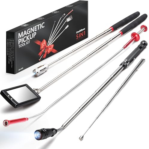 Telescoping Magnetic Pickup Tool Set, Inspection Mirrors and Four Claw Grabber Tool, Flexible LED Flashlight, Magnet Stick, Cool Gadgets for Men, Gifts for Dad, Husband