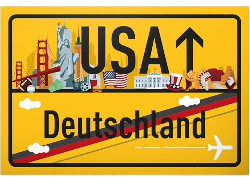DankeDir! USA Deutschland Ortsschild - Schild 30 x 20 cm - Geschenk Idee Gutschein Reise Urlaub Reisegutschein Männer & Frauen Geldgeschenk Abschiedskarte Geschenkidee Deko Karte