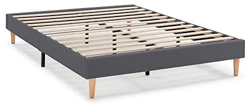 HOMN LIVING Base tapizada Aura 160x200 cm Color Gris Oscuro, somier tapizado, 30 cm Altura