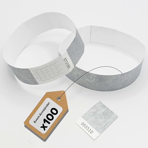 Europaband - 100 Stück Tyvek Armbänder - zur Identifikation bei Veranstaltungen und Partys - reißfest und wasserdicht (Silber)