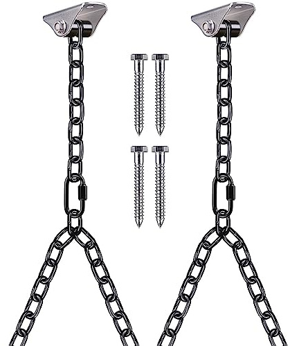 BeneLabel Holz Decke Aufhänger 2pcs Hängematte Schaukel Stuhl Hängen Schraube 180° Schwenk Silentbuchse Hardware Karabiner Set 2M Schwarz Y Kette für Innen Außen SpielplatzStuhl, 1000lbs