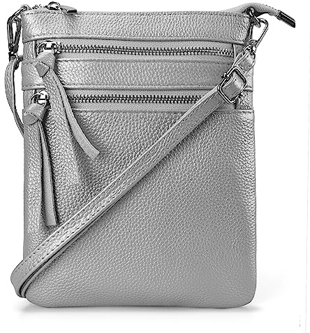 befen Piccola borsa a tracolla in vera pelle da donna, borsa a tracolla per telefono cellulare con scomparti per carte di credito RFID, Grigio-beige
