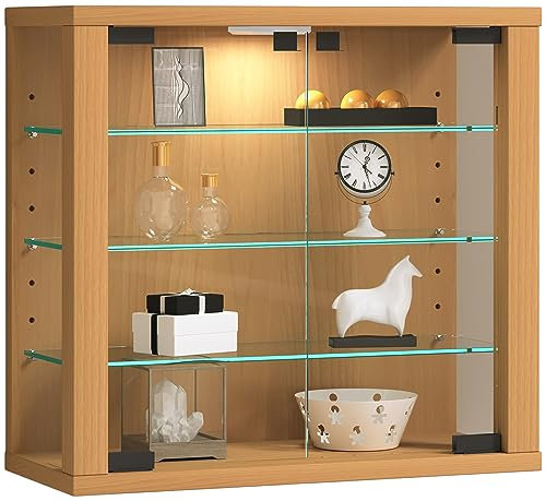 VCM Glasvitrine Hängend | Vitrine Mit ESG-Sicherheitsglas | Maße: H. 40 x B. 43 x T. 18 cm | Modern und Platzsparend | Vitrinenschrank - Vitrosa S Buche