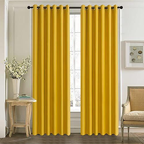 WEAVERS: Luxury Heavy Thick Semi-Blackout Curtains for Bedroom, Living Room and Office - Energy Saving Light Blocking Thermal Insulated Curtains with Eyelets Ring Top. (Mustard - 46 x 54)