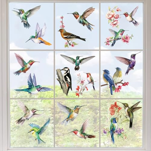 KAIRNE Fenstersticker Vögel,Vogel Fensteraufkleber Transparent,Kolibri Fensterbild Fenster Aufkleber,Tiere Kolibri Wandtattoo Wandaufkleber für Wohnzimmer Wanddeko,Schutz vor Vogelkollisionen