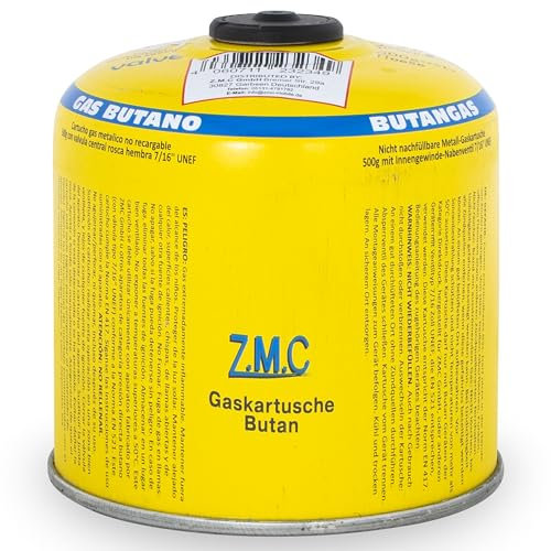 Z.M.C 1 cartucho de gas 500 g, gas propano/butano 990 ml, cartucho de gas EN417, rosca europea, conector de rosca para quemador de malas hierbas, lata de gas a presión universal con válvula de rosca