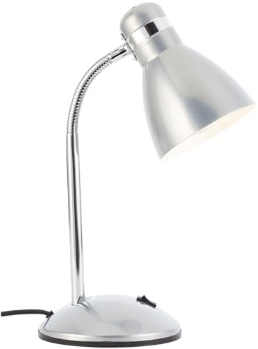 Lightbox silberfarbene Schreibtischlampe - 34 x 14 x 22 cm - Basic | Schreibtischlampe, schwenkbar, Schalter, 34 cm Höhe, E27, max. 25 W