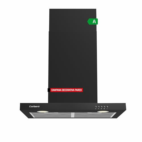 Corberó - Campana Decorativa Horizontal 60 cm | VOSTOK660B | 647,7 m3/h Caudal | 165W | 3 Velocidades | 2 Filtros de Aluminio y Carbón | Eficiencia Energética A, Negro