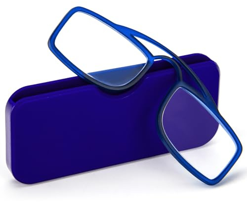 MMOWW Gafas de Lectura sin Patillas Unisex Diseño de Nariz de Clip Gafas de Lectura Portátiles Diseño Flexibles e Irrompibles Compactas (Azul, +2.0)
