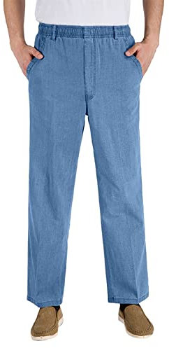 Leinenhose Herren Mit Taschen Hose Leinen Sommer Elastische Bund Relaxhose Leicht Einfach Einfarbig Freizeithose Gerade Bein Baumwolle Männer Hosen Atmungsaktive Straight Haushose (Blue, XXXL)