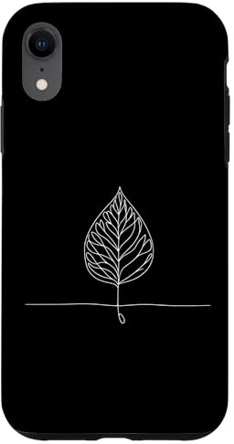 Coque pour iPhone XR Dessin artistique à une ligne Feuille de bois de coton