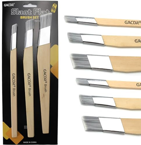 GACDR Slant Lining Fitch Paint Brushes,Pack Of 6 Cutting In Paint Brush Angled for Fast Accurate Detail & Control Hobby & Craft 2 Each of 0.5, 0.75, and 1