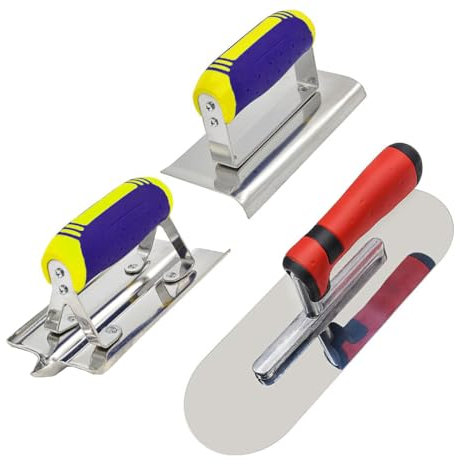 Concrete Tools Set Stainless Steel Pool Trowel (11 x 4) plus Concrete Edger (6 x 3, 1/2R) and Groover (6 x 3, 1/2W,1/2D) Stucco Cement Finishing Masonry Construction Hand Kit