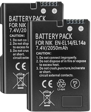 Batterie lithium-ion EN-EL14/EN-EL14a, 7,4 V 2050 mAh, compatible avec appareil photo numérique Nikon D3100 D3200 D3300 D3400 D5600 D5100 D5200 P7000 P7800