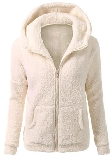 Fleece Jacket Women's Warm Hooded Jacket Outdoor Teddy Jacket Transition Jacket Plain Fleece Jacket Cardigan with Zip Winter Jacket Hoodie Sweat Jacket Plush Jacket, beige, 3XL