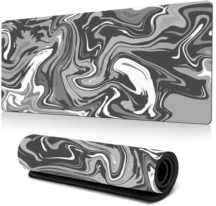 FANSU Tapis de Souris XXL/XL/L, Fluide Abstrait 3D Tapis de Souris avec Caoutchouc Base Antidérapante, Tapis de Souris Gamer, Tapis Souris pour Gaming, Maisonet Bureau (900x400mm,Gris-Blanc)