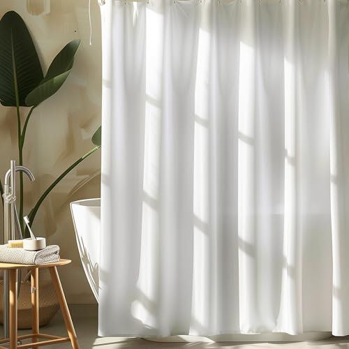 Rideau Douche,Rideaux de Douche en Tissu Textile Polyester résistant,à la moisissure imperméable Lavable Rideau de Salle de Bain (Blanc, 120L X 180H cm (1 Panneaux))
