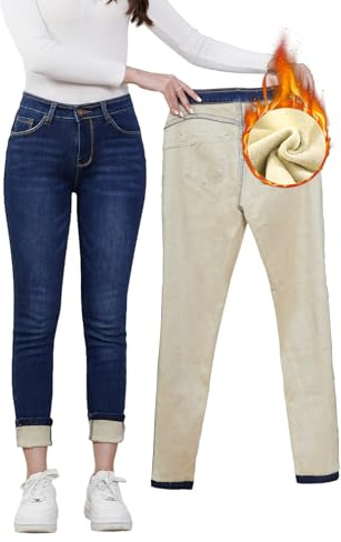 Merlvida Dam Thermo Jeans Hög Midja Fleecefodrade Stretch Thermojeans Push-Up Varm Vinter Jeggings Skinny Denim Leggings med Inre Fleece