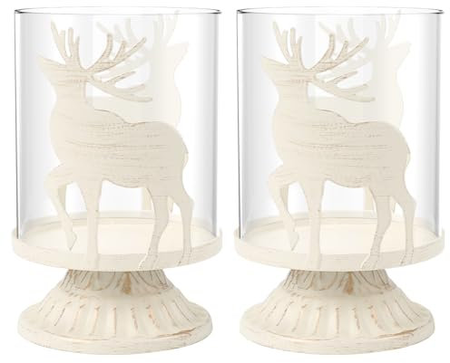 KINDPMA 2er Set Kerzenhalter Weihnachtsdeko Hirsch Kerzenständer Metall Kerzenhalter Vintage Deko Rentier Windlichter Kerzenleuchter Dekoration für Kaminsims Tisch