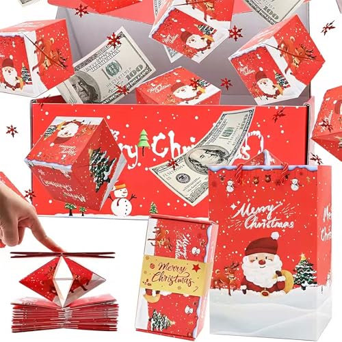 Weihnachts Explosionsbox, Überraschungsbox, Weihnachten Pop Up Geschenkbox mit 16 Karten, Personalisierte Weihnachtsgeschenke, DIY Bouncing Box für Foto, Geld, Souvenir, Grußkarten (D 10 Karten)